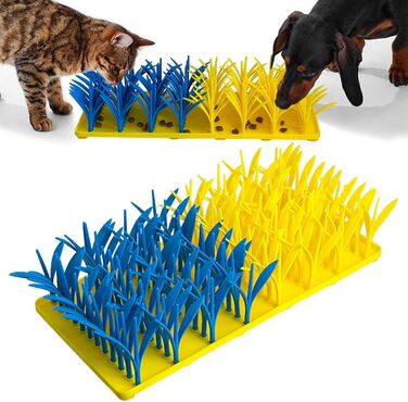 Килимок-іграшка для котів та собак VirgoCCY з силікону, килимок для нюхання, повільний миска, інтерактивний килимок для собак та котів, навчання носом (блакитний та жовтий, один розмір)