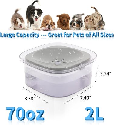 Миска для води для собак Decyam, 2L, не протікає, анти-розбризкування, срібна