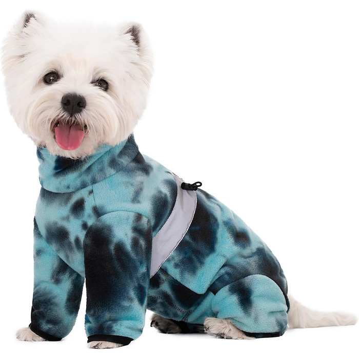 Зимовий теплий одяг для собак, флісовий комбінезон з регульованими лапами та D-подібним кільцем, для маленьких собак, колір Батик Блакитний, розмір S