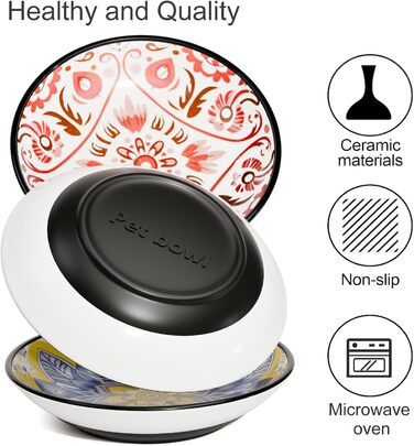 Керамічні годівниці для котів, миски для кошенят, анти-колючий дизайн, неслизька підставка, плоскі миски для котів, кошенят, маленьких собак, кроликів, набір 3 шт. Боген