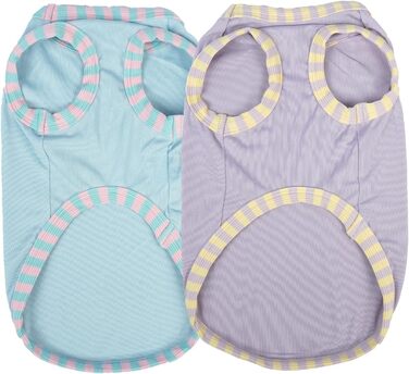 Сорочка для собак Katzinst (2 шт.) - сонцезахист, дихаючий матеріал, для середніх собак (Французький бульдог). Розміри: L (обхват грудей 46 см), M (обхват грудей 40 см). Кольори: зелений хакі + світло-блакитний + світло-ліловий