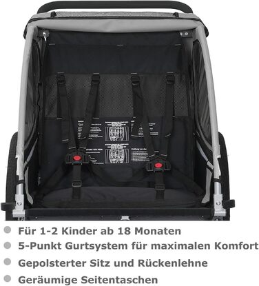 Дитячий причіп Tiggo VS 2 в 1: велосипедний причіп та коляска-візок, сірий