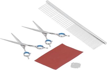 Набір для грумінгу собак: професійні ножиці з нержавіючої сталі, гребінець, прямі та зігнуті ножиці для собак та котів