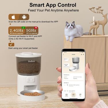 Автоматична годівниця для котів і собак Balimo 3L, Wi-Fi, керування через додаток, до 10 порцій на день, біла
