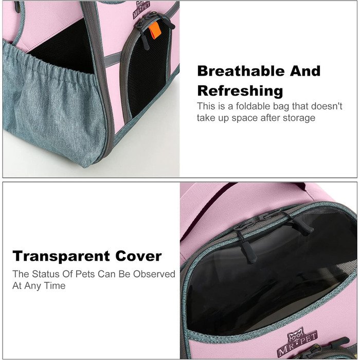 PETCUTE Рюкзак для тварин, рюкзак для собак, дихаючий та складаний рюкзак для котів з внутрішньою страховою стропою, світловідбиваючими смугами, рюкзак для собак з виймальною підстилкою, до 8 кг (Рожевий)