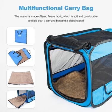 Складана переносна переносна коробка для собак Ergocar для автомобіля, блакитна, з підстилкою з флісу