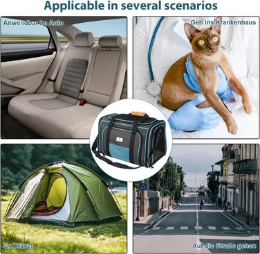 Транспортна переноска для котів та собак, складана, з мішковою сіткою зверху та з боків, з плечовим ременем та знімним килимком