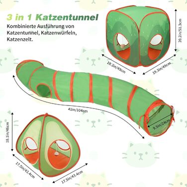 Тунель для котів RANYPET 3 в 1: інтерактивна іграшка, намет-тунель, з пакетом для зберігання. Підходить для котів, кошенят, кроликів та інших дрібних тварин.