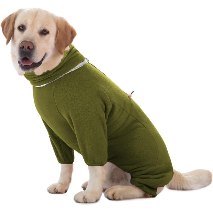 Зимовий комбінезон для собак, теплий, непромокальний, з D-поточкою та світловідбиваючими смугами, розмір M, оливковий колір