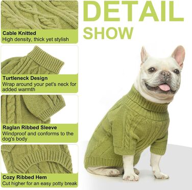 BEAUTYZOO Пуловер для собак - теплий в'язаний, з коміром-стійкою, для дрібних та середніх собак, цуценят, весни, осені, зими, зелений, S/M