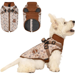 Зимова куртка для собак на шлейці, для маленьких та середніх собак, водонепроникна, регульована, коричнева, розмір L