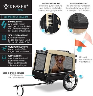 KESSER Причіп для собак Boxer 3-в-1: візок, джоггер, велосипедний причіп, 240 л, 600D Оксфорд, амортизований, до 40 кг