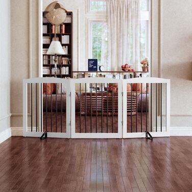 Гілка для собак HOLTICO без свердління, металево-дерев'яне, відбійник для собак, перегородка для собак, захист від сходів, відбійник для дверей, білий, 3 панелі