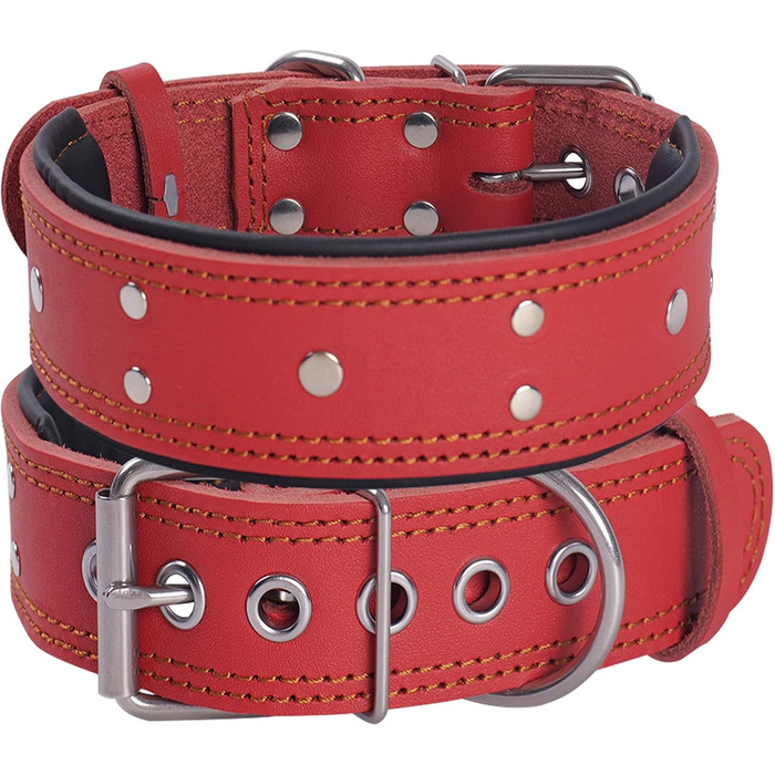 Нашийник для собак з натуральної шкіри, XL, червоний. Товстий, м'який, 5 см, для середніх та великих порід