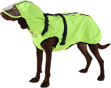 Водонепроникна куртка для собак OUOBOB з відбиваючими смугами, нагрудником H-подібної форми (D-кільце) та знімним капюшоном з візором, ідеальна для середніх/великих собак [Неоновий зелений, розмір XL, зелений]