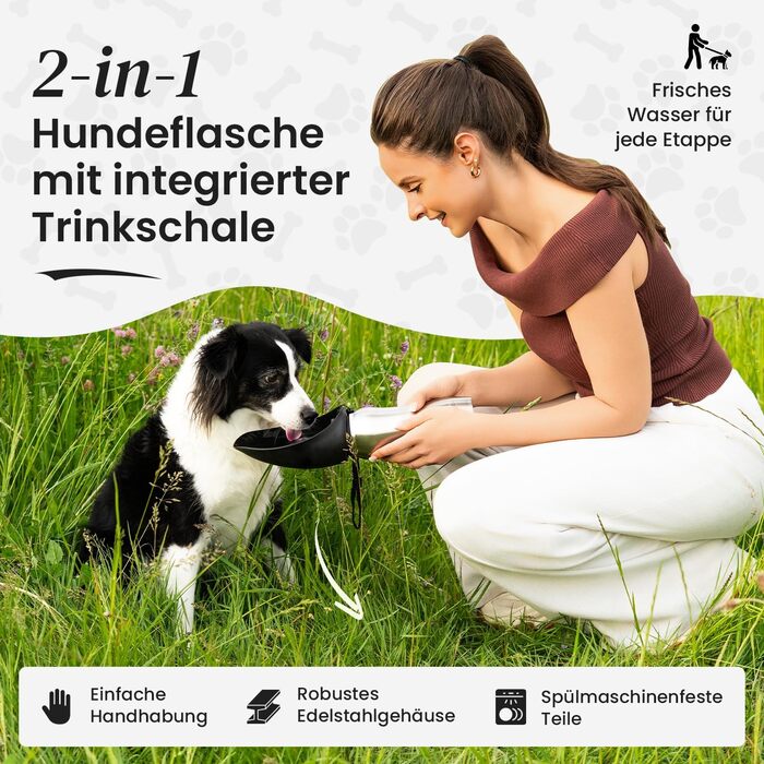Водяна пляшка для собак Sogoro 700 мл - не протікає, з нержавіючої сталі - портативна, для всіх порід