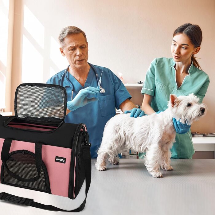 Транспортна сумка для котів та собак, дихаюча та складна, переноска для котів з регульованим плечовим ременем, знімна плюшева підстилка (рожева, S)