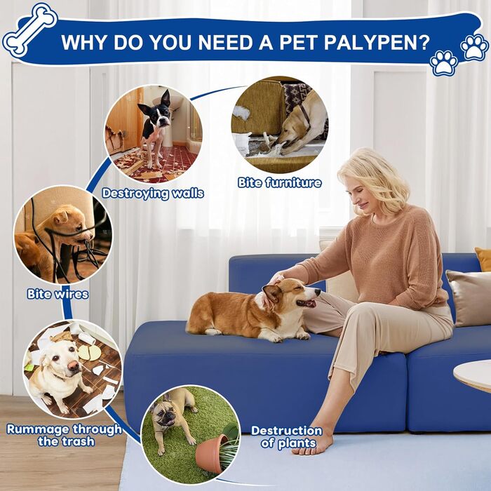 Клітка для цуценят XVISHX з підстилкою DogPads, 106,7 x 107,7 x 66 см, для собак та цуценят, для дому та вулиці, стабільна та безпечна, синього кольору