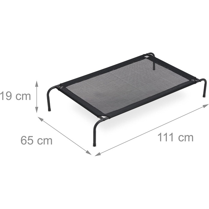 Лежанка для собак Relaxdays Outdoor, піднята лежанка до 35 кг, розмір 19x111x65 см, для саду, кемпінгу та відпочинку на природі, чорна
