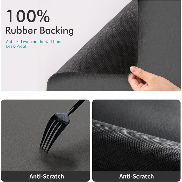 Підстилка для годівлі домашніх тварин – вбираюча підкладка під миски для їжі та води, стійка до плям, швидковисихаюча (темно-сірий, 2 лапки, 44.5 x 71 см)