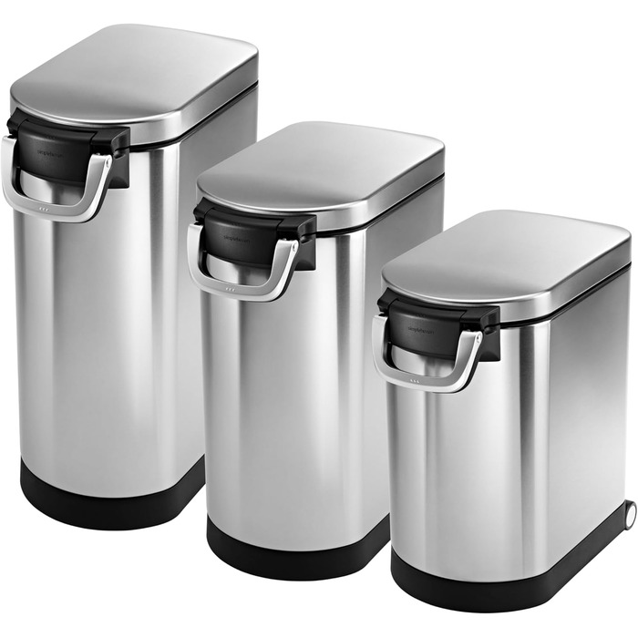 Контейнер для корму simplehuman CW1886 25 л, нержавіюча сталь, герметичний, для зберігання сухого корму для собак і котів, 12 кг, 10 років гарантії