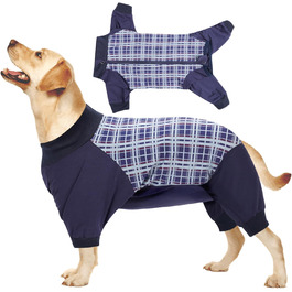 Корпусний костюм для собак після операції Heywean з блискавкою, блакирий в клітинку. Підходить для собак після кастрації, для собак після операції, ергономічний костюм для відновлення.