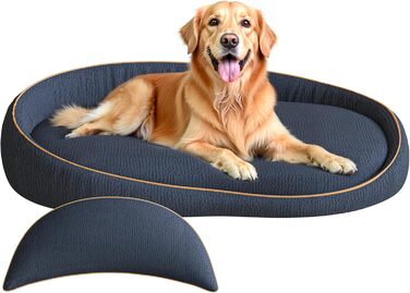 Ортопедичне собаче ліжко XXL з подушкою – комфортне собаче софа з Memory Foam, знімний та пральний чохол – ліжко для великих собак, довговічне та затишне (Blue)