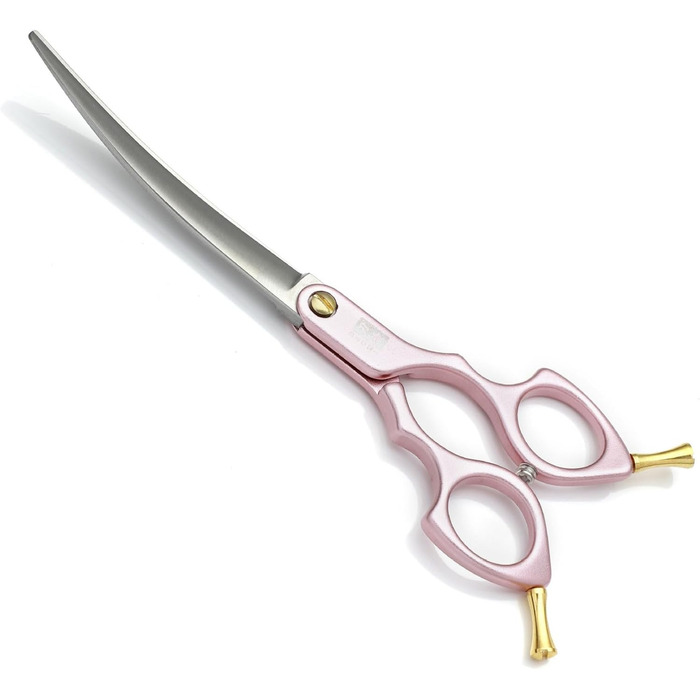 Ножиці для грумінгу собак та котів, 7.5 дюймів, вигнуті, з ручкою з алюмінію, сталь JP 440C (рожевий+сірий, 25°)