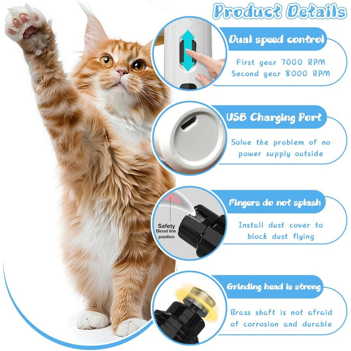 М'який шліфувальник кігтів для собак – тиха обробка кігтів для безстресових лап, ідеально підходить для собак, котів та кроликів