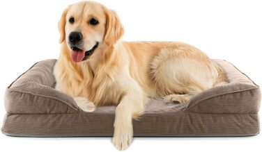 Ортопедичне ліжко для собак Lumaland з корду | Ергономічне собаче ліжко-софа 110x75 см - для великих собак | Нековзне дно | Зручна наповнювач та знімна чохол | Корзина для собак з Memory Foam Cord - Світло-коричневий 110 x 75 см - L