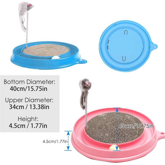 Кігтеточка для котів з м'ячиком та іграшковою мишкою - інтерактивна іграшка для кошенят, тренування та розваги. Ігровий мат для котів, синій.