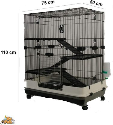 Велика клітка для гризунів MyPets XL 110x75x50 см з висувним піддоном, полицями і драбинами на колесах – вольєр для дегу, шиншил, тхорів та інших