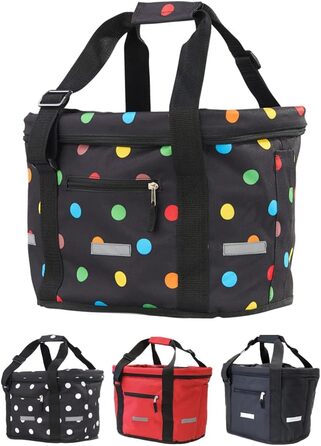 Фарбований кошик для велосипеда BÜCHEL | Кошик-сумка для покупок | Складаний | З експрес-кріпленням для швидкого встановлення та зняття | Чорний з кольоровими крапками