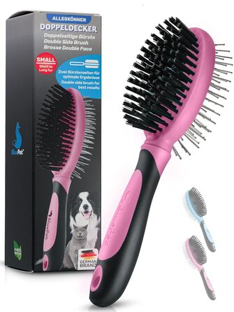 Щітка для собак BluePet 2 в 1 для довгої та короткої шерсті, для цуценят та котів. Розчісування, вирівнювання, вибирання. Універсальна щітка з щетиною (Рожева, S-M)