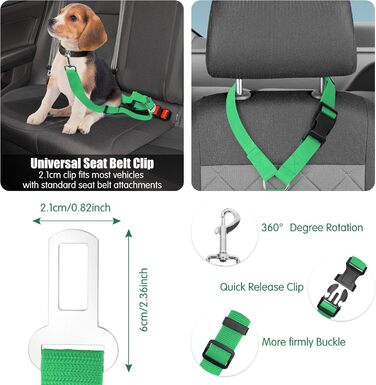 Автомобільний ремінь безпеки для собак, повідці, шлейки, захист для тварин (зелений)