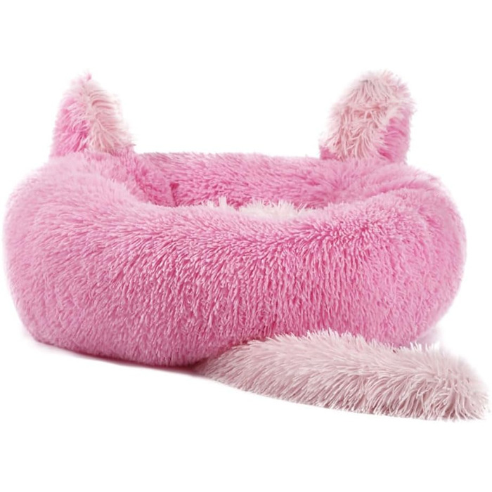М'яке ліжко для собак та котів з плюшу, 60 см, рожеве. Ліжко для великих собак, кошенят та цуценят. Легко миється.