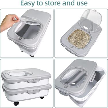 Складаний контейнер для корму для собак та котів, 8 кг, з колесами, сірий