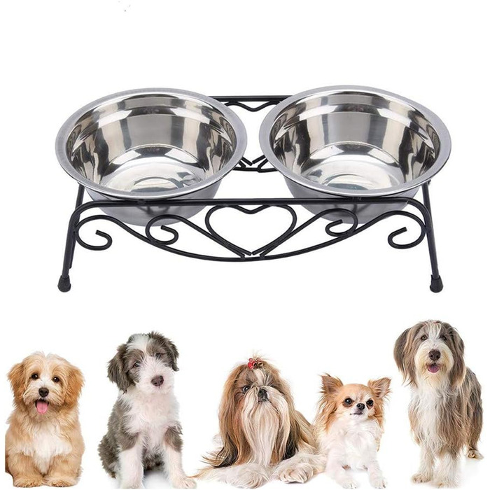 Підвищена годівниця для собак та котів, стійкий піднос з двома мисками (діаметр 13 см), розмір 26 x 14 x 8.5 см