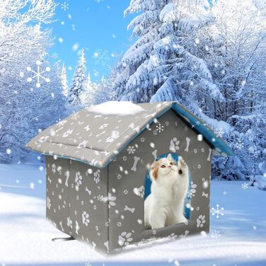 Будинок для котів Vinnypet на вулицю: зимостійкий, водонепроникний, з килимком, 40x38x35 см (L:45x43x40 см, сірий)