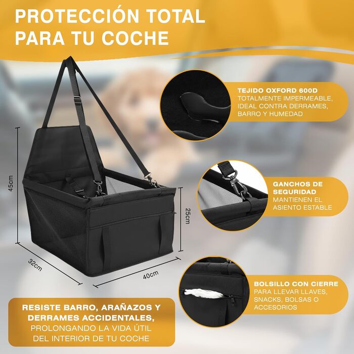 Автокрісло для собак маленьких порід (до 10 кг) – водовідштовхувальне, з жорстким захистом, ременем безпеки, універсальним кріпленням, вентиляційними отворами та передньою кишенею