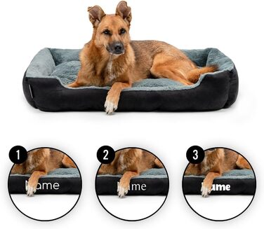 Килимок для собак Lionto з двостороннім подушками та неслизьким дном, міцний лежак для домашніх тварин з глибоким входом, підходить для собак та котів будь-якого віку, 50x37 см, м'який лежак для собак, (Д 90 x Ш 70 x В 20 см (з нанесенням імені), чорний/с