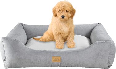 Крісло-ліжко для собак Tagträumer Joy, сіре, 60x50x18 см, м'яке, ергономічне, для маленьких собак, знімний чохол з короткого хутра