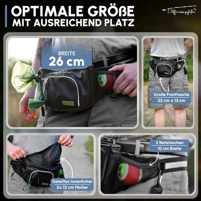 Сумка-бананка для собак 'Talea' з штучної шкіри, на одноручний замок - сумочка для ласощів, знімний підкладка, аксесуари для собак (M, Чорний)