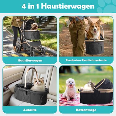 Візок для собак DAISTERN, чорний, до 25 кг, 4-в-1, алюмінієвий, з поворотним колесом EVA та гальмом