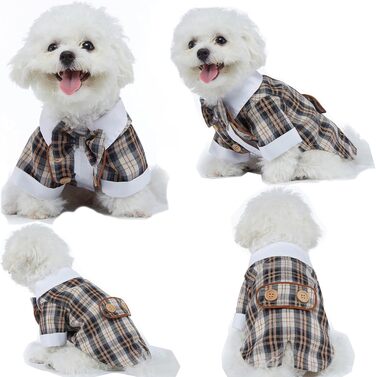 Елегантний костюм для собак: смокінг для маленьких та середніх собак, коричневий, з краваткою, для вечірок, свят, днів народжень, розмір L (довжина спини 34 см)