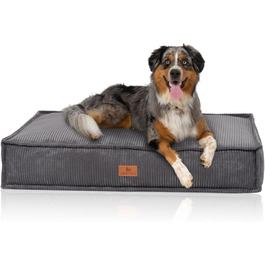 М'який лежак для собак Lesedi Cord з ручною в'язкою, 135x90 см, сірий - знімний, пральний чохол - для великих, середніх та маленьких собак
