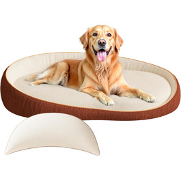Ортопедичне собаче ліжко XXL з подушкою – комфортне собаче ліжко-софа з піною з пам'яті, знімний та пральний чохол – для великих собак, міцне та затишне, помаранчеве