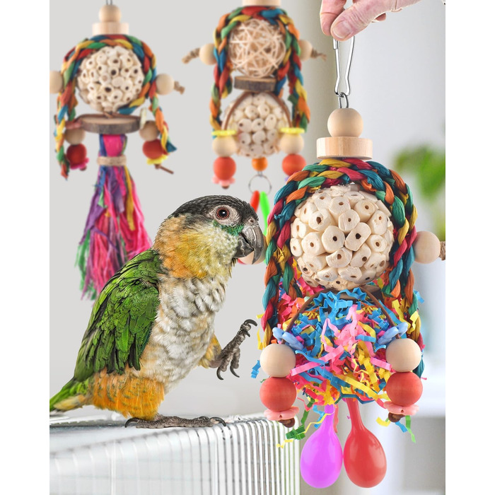Іграшка для папуг Bissap Conure, 3 шт., підвісна іграшка для папуг, соляні кульки з піщаним молотком для маленьких папуг, хвилястих папужок, корел, амадин, для розвитку та пошуку корму