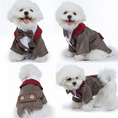 Елегантний костюм для собак: смокінг для маленьких та середніх собак, коричневий, з краваткою, для вечірки, дня народження, фестивалю, розмір S (довжина спини 24 см)