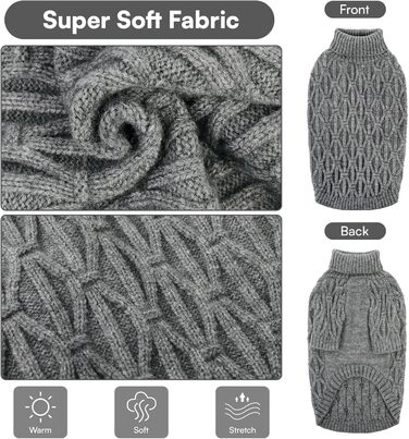 Светр для собак Queenmore, теплий та еластичний, для такс, мопсів, грейхаундів, сірий, розмір M